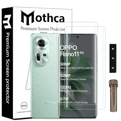 Image of Mothca Curved UV Tempered Glass Screen Protector for Oppo Reno 11 | Transparent | Pack of 2 | Borderless Full Screen Coverage with UV Installation Kit