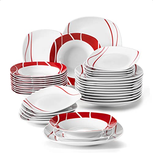 MALACASA Dinnerware Sets, 36Piece Gray White Square Plates and Bowls