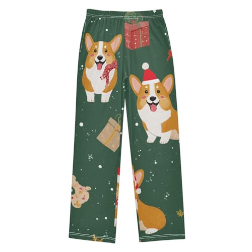 Xmas Corgi Dog Tree Boys Long Pants Soft Trousers Elastic Waist Kids Lounge Bottoms with Pockets S-XL