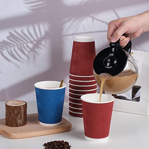 Lamosi 60 Pack 16 Oz Disposable Coffee Cups With Lids, Paper Coffee Cups, Insulated Paper Cup, To Go Coffee Cups With Lids, Hot Coffee Cups For Home, Stores And Cafes. (Blue) #TOP3