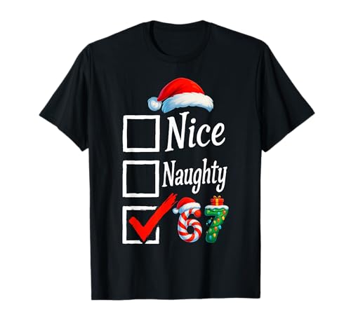 6 7 Meme Nice Naughty 67 Christmas Brain Rot Funny Graphic T-Shirt