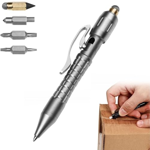 Mp1 Multi-Functional Titanium Pen – Ultimate EDC Pocket Tool,Bolt-Action EDC Pen with Replaceable Tool Heads,Compact Titanium Everyday Carry Pen Tools for Writing,Screwdriving & Utility Use (Silver)