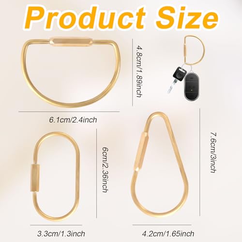 Image of BOXOB 3pcs Brass Screw Lock Keychain, Heavy Duty Car Key Organizer Gold Carabiner Keychain Clip Simple Style Brass Key Rings Holder for Men Women Keys Handbags Purse Bag Charms