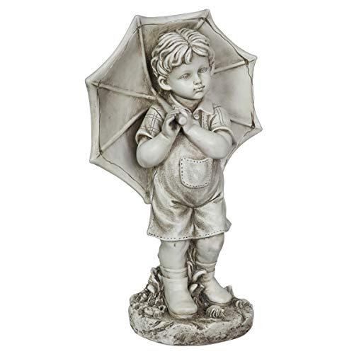 Exhart Garden Sculpture, Solar Boy Garden Statue, Led Umbrella, Outdoor Garden Decoration With Resin Stone Finish, 11.5 X 19 Inch #TOP7