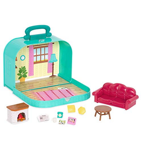 Li'l Woodzeez – Living Room Playset with Furniture & Accessories – Compact Travel Suitcase, Portable Dollhouse Playset for Imaginative Pretend Play – Miniature Toy Set for 3+ Years