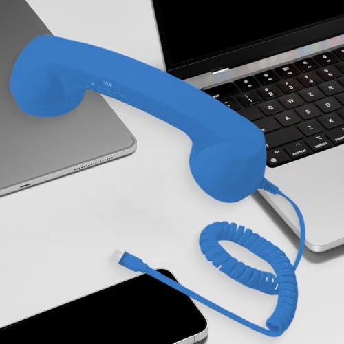 Image of Retro Phone Handset Phone Receiver for Mobile Meetings All Smartphones Black | Corded Telephones | Zoomela (Blue)