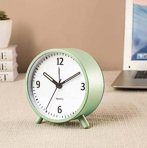 Analog Alarm Clock - 4 Inch Desk Clock For Office, Non Ticking Battery Alarm Clocks For Bedrooms, Small Clocks Battery Operated, Bedside Clock, Silent Retro Small Table Clock Green (Green Feet) #TOP2
