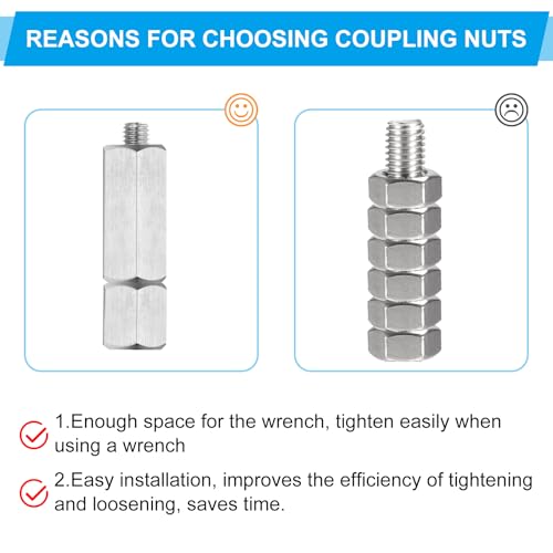 PATIKIL 8#-32 UNC 304 Stainless Steel Hex Coupling Nuts, 5 Pcs 20mm / 0.79" Length Fully Threaded Rod Coupling Nut Studding Connector Fasteners, Silver Tone - Image 3