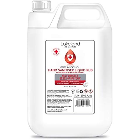 80% Alcohol Hand Sanitiser Liquid Rub - 5L Litre - Kills 99% Bacteria, Germs - Sanitizer (Single) Cover