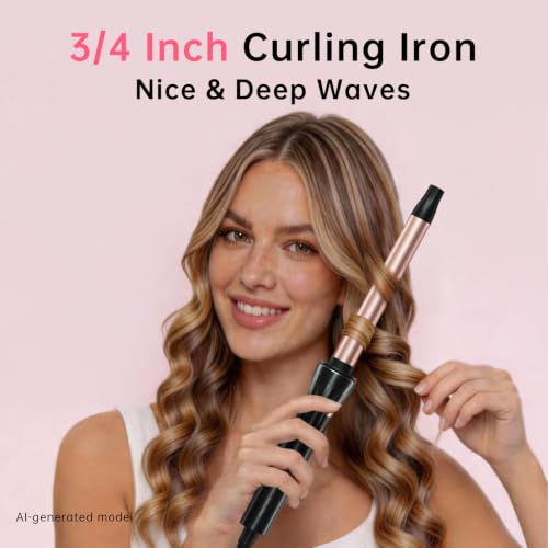Image of Hahahope 3 /4 Inch Curling Wand for Long Hair, Long Barrel Ceramic Hair Curler for Beach Waves, Dual Voltage with 30s Fast Heating & 2 Temp Settings, 360 Swivel Cord