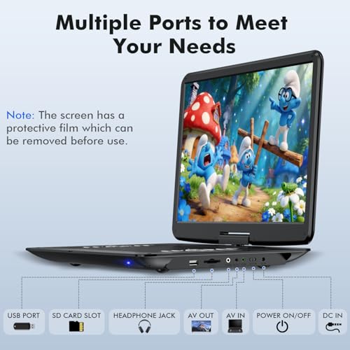 WONNIE 17.9" Portable DVD Player with 15.6" HD Swivel Screen, 6 Hours Rechargeable Battery, Large DVD Player Portable Support MP4, MKV Video & USB/SD Card/Sync TV, High Volume Speaker, All Regions by WONNIE - Used condition - Image 8