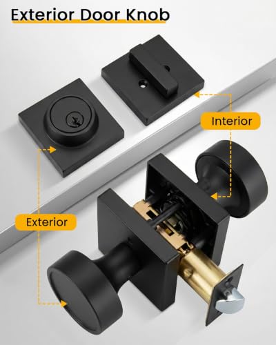 Image of Goldenwarm Black Door Lock Set with Deadbolt, Matte Black Privacy Door Knob and Deadbolt Set, Zinc Alloy Exterior Door Knobs, 2 Pack