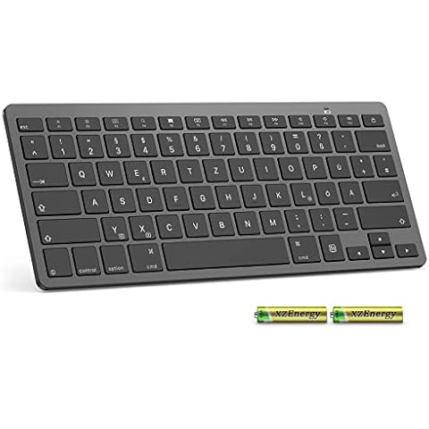 Emetok Deutsche Bluetooth Tastatur für iPad, Ultra-dünn QWERTZ Tastatur kompatible mit iPad 10,2/9,7,iPad Pro 11/iPad Pro 12.9,iPad Air/iPad Mini/iPhone,Stabile Verbindung, inkl 2 AAA Batterie schwarz Cover