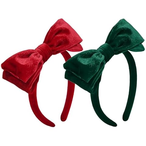DEEKA Velvet Bow Headband 2 PCS Hair Band Hair Bows with bow Velvet Christmas Hair Accessories for Toddlers Women and Girls (Green,Red) Cover