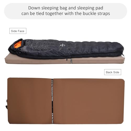 Saco de dormir OMVMO 0 grados F con relleno de plumas 650 para adultos, forma momia, para camping, excursionismo y mochila, 4 estaciones, cremallera derecha, talla regular para hasta 6'0'' miniatura 5
