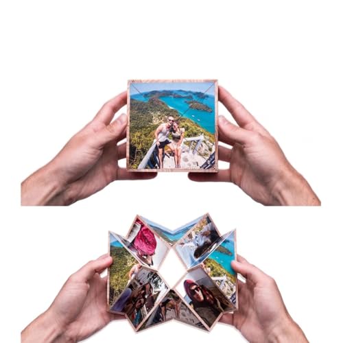 Cubo de fotos personalizado, rompecabezas giratorio 3D personalizado con 15 imágenes, marco de fotos múltiple personalizado, bloque de fotos plegable de madera para padre, cumpleaños, madre, novia