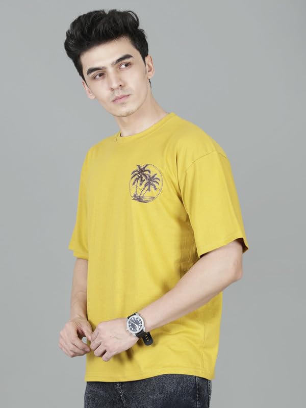 Image of London Hills Men's Cotton Oversized Fit Casual Printed Round Neck, Oversized Longline Drop Shoulder Boho Style T-Shirt