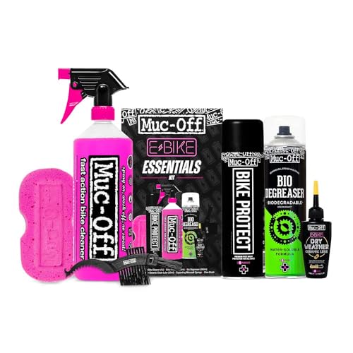 Muc-Off Kit de Limpieza de Bicicleta Electrica, Cuidados Esenciales para la Bicicleta - Productos Imprescindibles para Limpiar y Proteger tu eBike