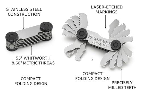 Image of Premium Screw Pitch & Thread Gauge | 4-62 TPI & 0.25-6.0 mm Range | Dual 55 Whitworth & 60 Metric Combination | Precision Machinist Measurement Tool for Lathe, CNC & Metalworking