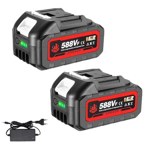 ONEVAN Batteries Lithium 20V (Lot De 2) 4000mAh + Chargeur Rapide - Indicateur De Charge - Protection 5-en-1