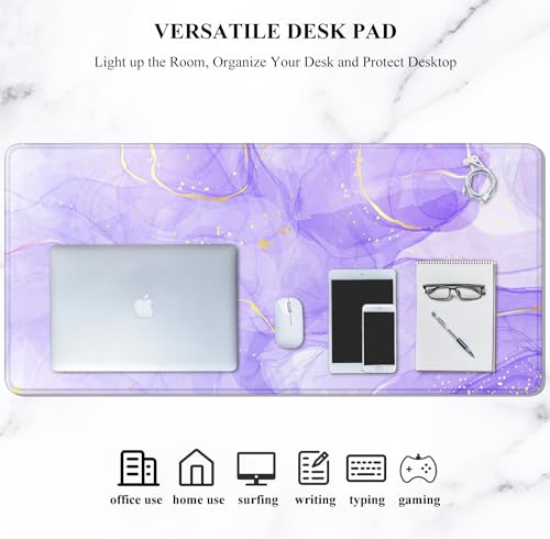 Image of Auhoahsil Large Mouse Pad, XXL Gaming Mousepad, Desk Mat for Desktop, Thick Rubber, Big & Long Size, Stitched Edges, Full Desk Pad for Laptop & Computer, Extended 35.4 x 15.7 in, Purple Gold Marble