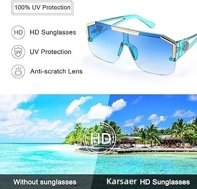 Image of Karsaer Oversized Square Flat Top Shield Sunglasses One Piece Frameless Stylish Women Men UV400 E1037