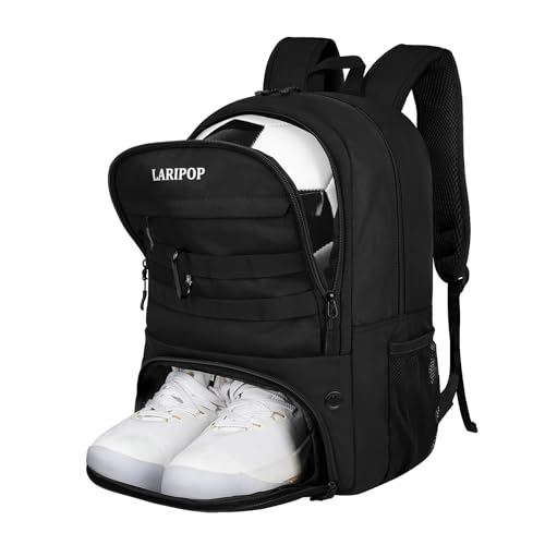 LARIPOP Soccer Backpack Bag with Ball Holder Ventilated Shoe Compartment Large Capacity Sports Gear Bag for Basketball Volleyball Gym