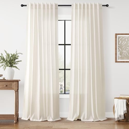 Image of Nanspring Extra Long Linen Curtains 102 Inch for Living Room Modern Linen