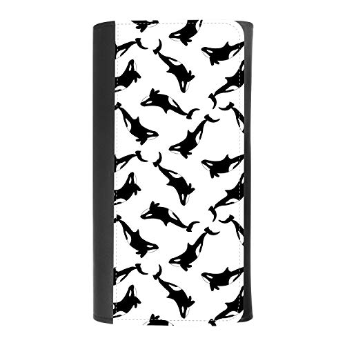(Orcas killer whale on white background) women's Patterned Leather Buckle Trifold Wallet Bag Pouch Holster With Credit Card Holder insurance for smartphones