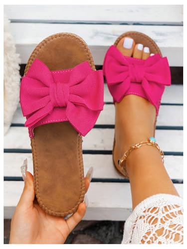 Image of GORGLITTER Women's Bow Flat Sandals Open Toe Slip On Slide Slipper Shoes | Sandals Women Comfortable, Dressy Sandal Women, Y2k Shoes, Dress Slippers for Women, Flats