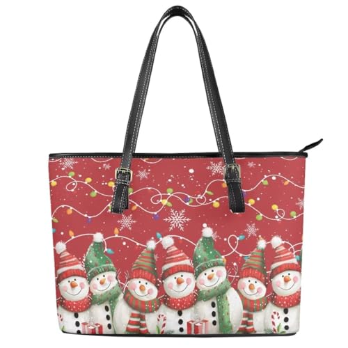 Image of Coldinair Christmas Leather Tote Bag for Women with Zipper Large Shoulder Tote Bag Shopping Casual Travel Bag Handbag Purse