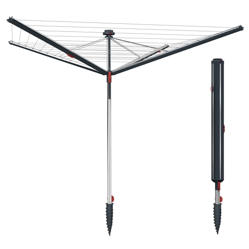 Vileda SunRise 50m Compact Outdoor Rotary Washing Line | Perfect Tensioned Lines with Adjustable Height | Easy Open and Close System | Holds Up to 5 Washloads | No Cover Needed