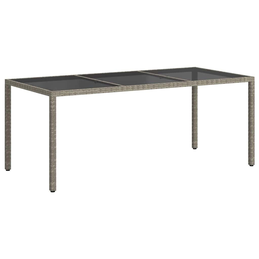 vidaXL Stół ogrodowy, szary, 190x90x75 cm, szkło i rattan PE, stół ogrodowy, stół do ogrodu, stolik ogrodowy, stoły ogrodowe, stoły do ogrodu