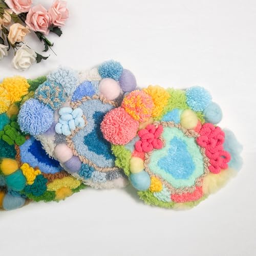 Image of YFWLMNY Rug Hooking Green and Blue,Moss Punch Needle Kit,Moss Landscaping Series DIY Kit Including Embroidery Hoops, Punch Needles, Scissors, hot melt Glue and Wool