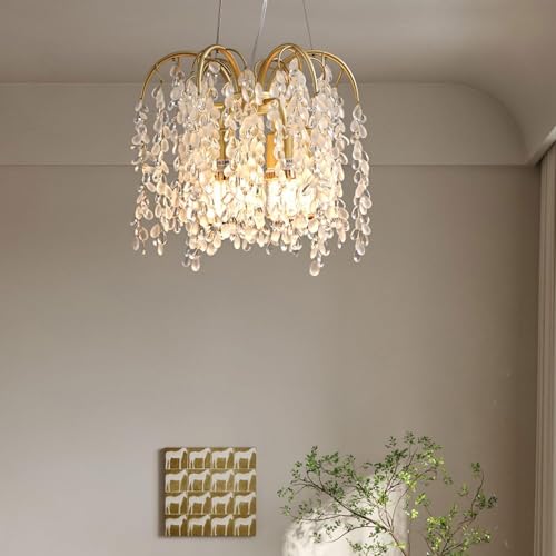 Lámpara Colgante Moderna de Rama de árbol con Cristal Dorado de Lujo, lámpara Colgante de Techo Alto Ajustable, Estilo Moderno