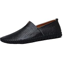 Mens Genuine Leather Slip-On Loafers Handmade Perforated Breathable Casual Driving Shoes Black Hollow,9