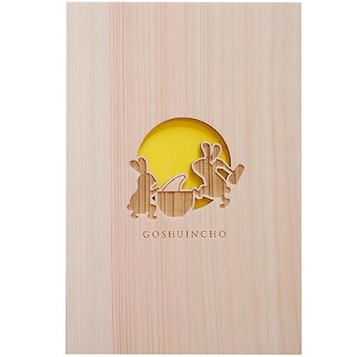 【飛鳥工房 佐賀ヒノキのやさしい香りがする御朱印帳】 「うさぎの餅つき」京都の大判・蛇腹和紙を使用 巾着袋付き 国産材 御朱印帖