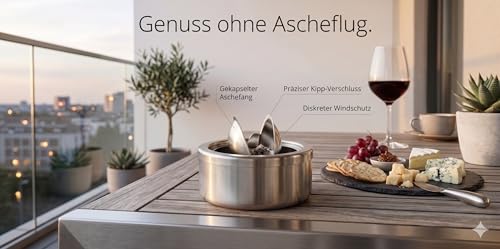 1x Aschenbecher mit Deckel aus Edelstahl 12 cm x 5,5cm | Aschenbecher für draußen und drinnen | Windaschenbecher | Klappaschenbecher | elegantes Design | WeLui