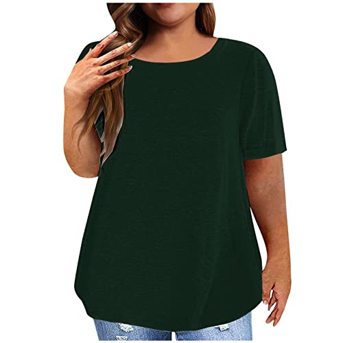Camiseta Mujer Manga Corta Verano Color sólido Talla Grande Moda Suelto Casual Cuello Redondo Tumblr Tops Algodón Fiesta T-Shirt Camisa Elegante Cómodo Original Deportiva Basic tee