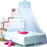 BCBYou Princess Bed Canopy Netting Mosquito Net Round Lace Dome for Twin Full and Queen Size Beds Crib with Jumbo Swag Hook (Light Blue)