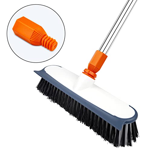 Xucai Scrub Brush For Floor Cleaning,12" Wide Brush Head With Rubber Squeegee & Stiff Bristles,Heavy Duty Tile Brush With Long Handle For Bathroom,Walk In Shower, Carpet, Wall,Boat Deck #TOP2