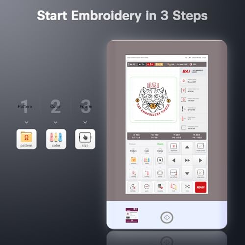 BAi The Mirror Embroidery Machine 15 Needles 20x14" Embroidery Area,1200SPM Max Speed Multi Needle Commercial Embroidery Machine for 3D Hats Clothing,Wifi Available 10" Touch Screen