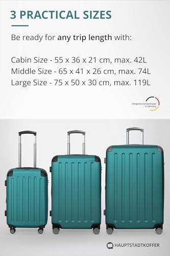 Image of HAUPTSTADTKOFFER - Spree - Set of 3 Hard-Side Luggages Glossy Suitcase Hardside Spinner Trolley Expandable (55, 65 & 75 cm) TSA, Aqua Green, 65 cm, Suitcase