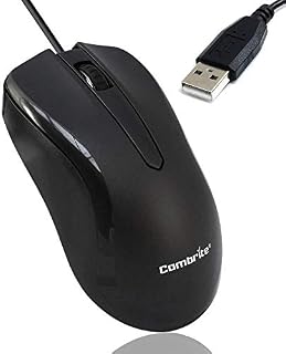 Combrite M40 USB Wired Optical Mouse With Comfort Rubber Scroll Wheel & Red LED For PC And Laptops, Windows, Mac OS, Linux Plug And Play - Black (M40)