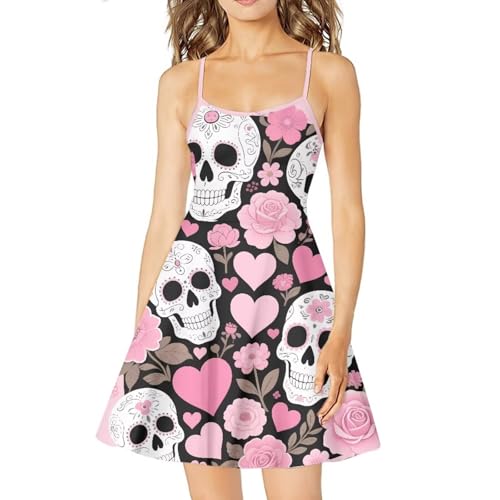 Image of Women's Spaghetti Strap Dress Summer Casual Swing Sundress Girls Beachwear Swing Mini Dress