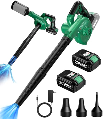 Image of K I M O. Cordless Leaf Blower Vacuum Combo 4 in 1, 3 Nozzles &3 Modes for Inflation & Deflation, Extended Tube & Variable Speed, 20000RPM 150MPH, 2x2000mAh Battery Powered Leaf Blowers for Lawn Care