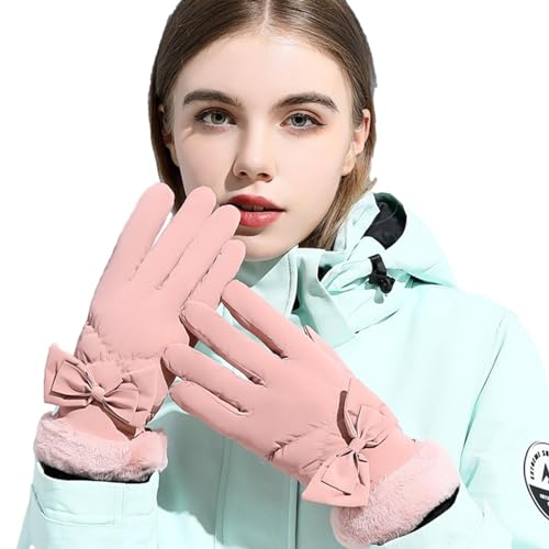 Obesntln Rosa Laufhandschuhe Damen Schleife Fell
