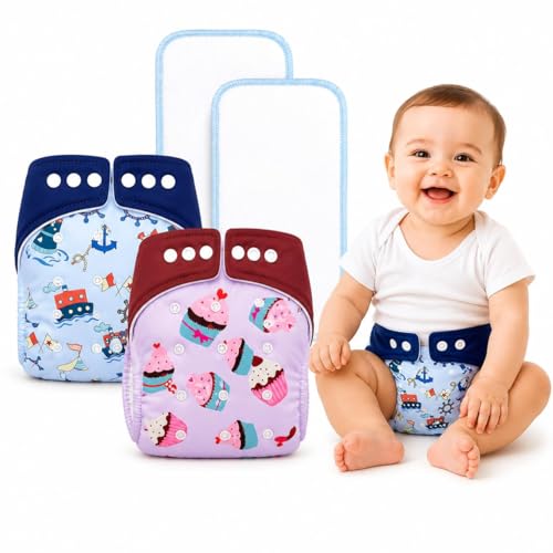 Image of Ambaby Leakage-Proof Cloth Diaper for Babies (0-3 Years) | Reusable & Washable Adjustable Baby Diapers with 2 Cloth Diapers & 2 High Absorbent Inserts | Soft Cotton Nappy for Boys & Girls | Fits 5-17 kg