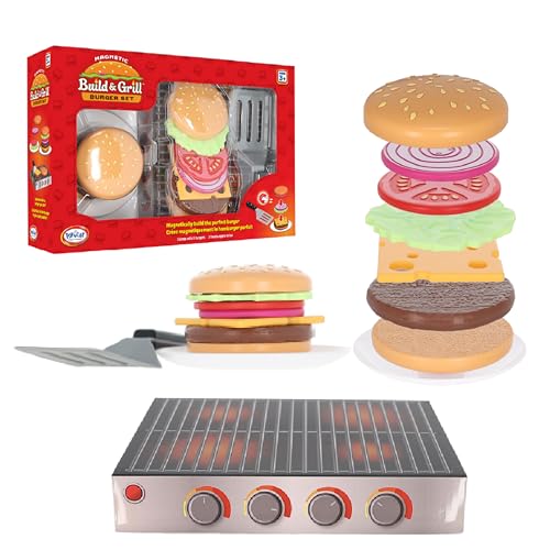 Popular Playthings Magnetic Build & Grill Hamburger Set, Includes 16 Pieces