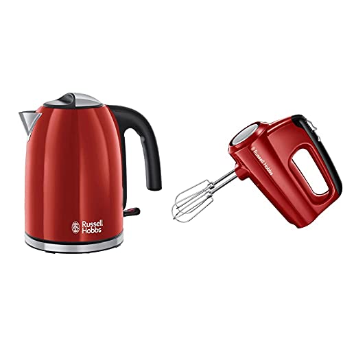 Russell Hobbs Wasserkocher Colours+ rot, 1,7l, 2400W, Schnellkochfunktion, herausnehmbarer Kalkfilter & Handmixer Desire, 5 Geschwindigkeitsstufen plus Turbofunktione 2 Rührbesen & 2 Knethaken